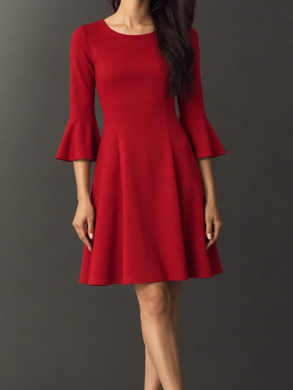 J.Jill Ponte Red Shift Dress Bell Sleeve Knit Career Medium